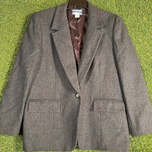 Pendleton Classic Women’s Wool Blazer Gray Single Button Jacket USA Sz 14‎ VTG